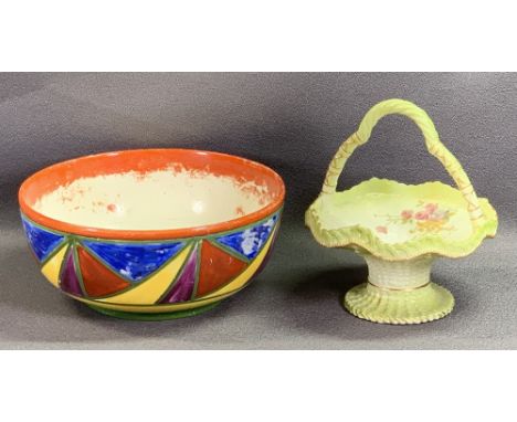 CLARICE CLIFF 'BIZARRE' BOWL, 19.5cms diameter and a Royal Worcester floral decorated basket