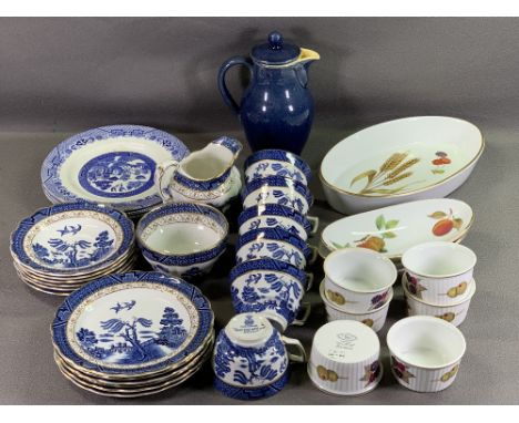'REAL OLD WILLOW' TABLEWARE, other blue and white, Royal Worcester 'Evesham' and similar and a Denby coffeepot