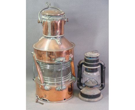 COPPER SHIPPING LANTERN with handle, 46cms H and another vintage lantern