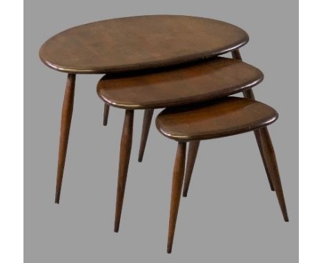 ERCOL PEBBLE OCCASIONAL TABLES, set of three, 40cms H, 66cms W, 44cms D the largest