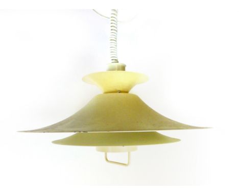 A 1970's white four tier pull-down ceiling light CONDITION REPORT: Knocks and wear, working order unknown