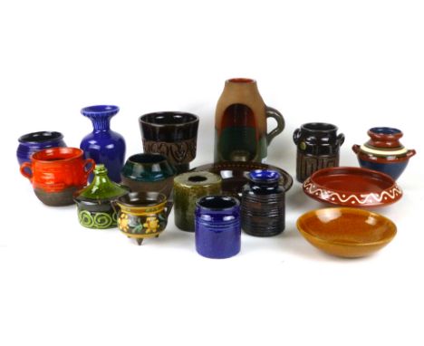 Lergods for Steinage, a two ceramic vases, each decorated a royal blue glaze, together with fifteen other pieces of Swedish p