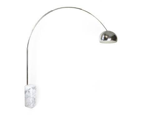 Achille & Pier Castiglioni for Flos, an 'Arco' floor lamp, the polished white marble base supporting a stainless steel frame 