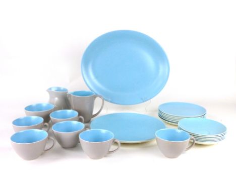 A Poole pottery two tone part tea service in egg shell blue and grey CONDITION REPORT: Some chips