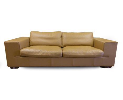 A Danish modern three-seater sofa in tan leather, l. 234 cm CONDITION REPORT: Good