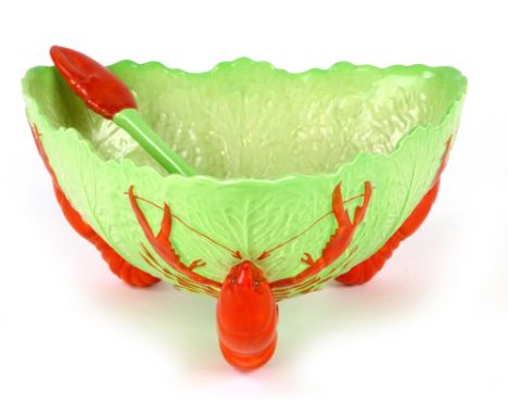 A Carltonware serving bowl and ladle relief decorated with lobsters on a green ground CONDITION REPORT: No obvious chips or c