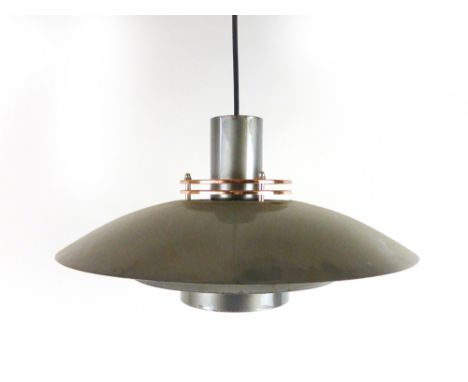 A 1970's spun aluminium and copper coloured three tier ceiling light CONDITION REPORT: No guarantee to working order, knocks 