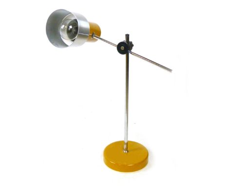 A 1970's Italian adjustable aluminium desk lamp with an orange shade and base CONDITION REPORT: Working order unknown, some w