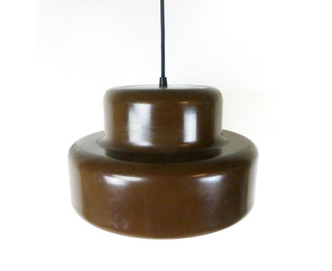 A 1970's ceiling light of squat trumpet form in brown CONDITION REPORT: Dents and knocks, working order unknown