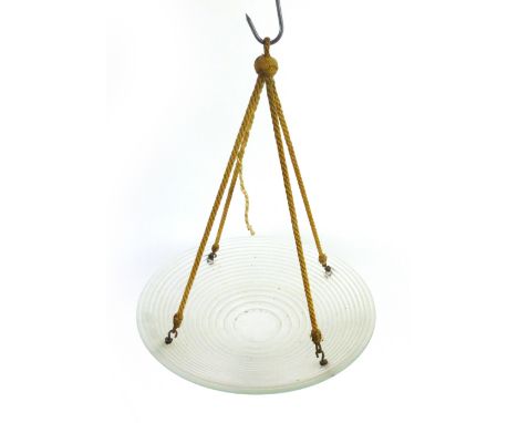 An Art Deco-style moulded glass ceiling light shade with rope supports CONDITION REPORT: No obvious chips or cracks, some wea