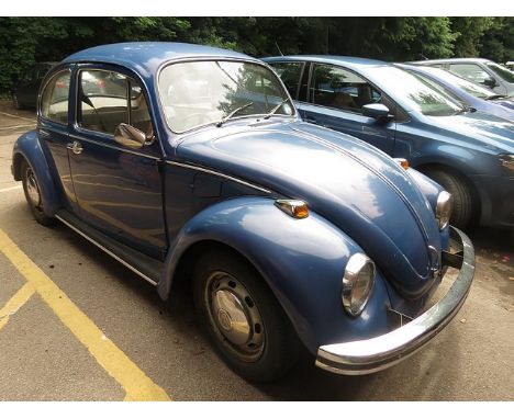 A vintage blue two door VW Beetle 1300, registration number YPM 76J, registered 1.4.1971, petrol, 129,217 miles on the clock