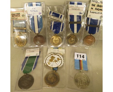 A group of UN, NATO and American medals to include a UN Cyprus medal and ribbon and an enamel badge (9)