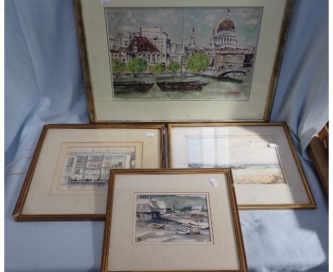 PETER TOMS: A WATERCOLOUR 'CORNISH SKETCH' another similar,'Gallery Window', a watercolour of 'Windfrith Heath' by Daphne Vul