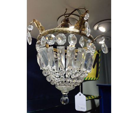 A SMALL CUT GLASS BAG CHANDELIER 