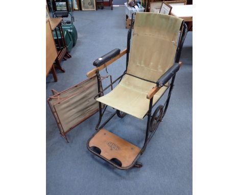 A VINTAGE 1920S 'ALLWIN' WHEELCHAIR and a similar folding 'dog bed' (2)