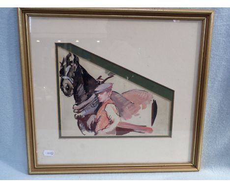 AN IMPRESSIONIST STYLE GOUACHE SKETCH OF A HORSEMAN 
