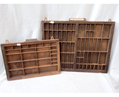 TWO VINTAGE WOODEN PRINTER'S BLOCK DRAWERS 
