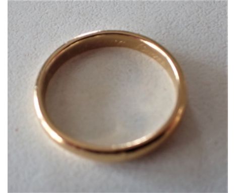 D-SHAPED WEDDING BAND Unmarked tests as high carat gold. Hand engraved inscription inside band 'Laureen with love from Fred 9
