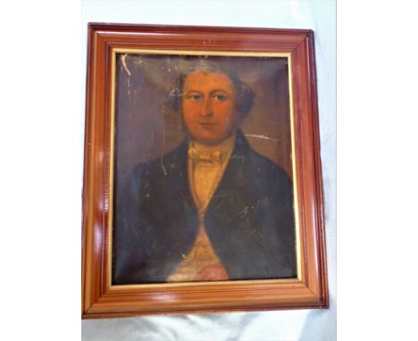 A NAIVE OIL ON CANVAS PORTRAIT OF A MAN 19th century