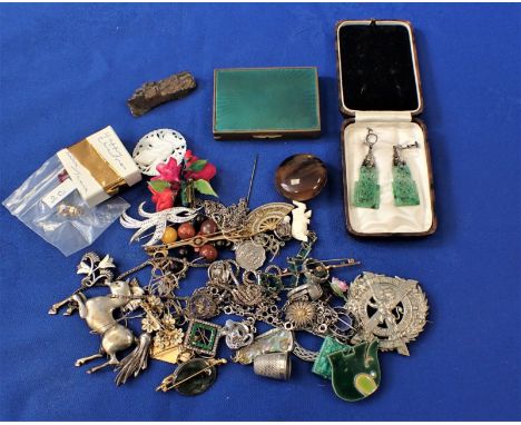 A LARGE COLLECTION OF COSTUME JEWELLERY including an enamel brooch depicting three saber's one above the other and other cost