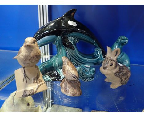 A LARGE POOLE POTTERY DOLPHIN and similar Poole pottery studies (7)