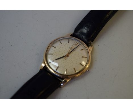 A vintage Omega 9ct gold gentleman's wristwatch, on leather strap, no. 18610337. Condition Report: Will require attention. Ba