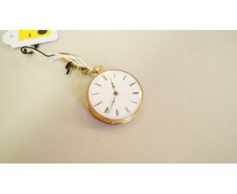 A Swiss unmarked gold open faced pocket watch, by Grohe, Geneva, having 3.3cm white enamel dial decorated Roman numerals, cas