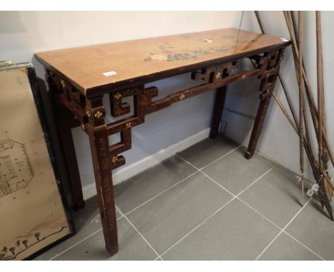 Decorative Oriental style lacquered console table with bird and foliate design top