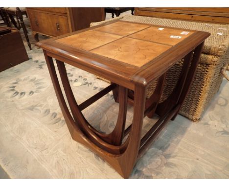 G Plan teak nest of three tile top tables 