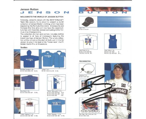 Jenson Button - signed within BMW Williams folded merchandise flyer - gained in person at Goodwood Festival of Speed. Good Co