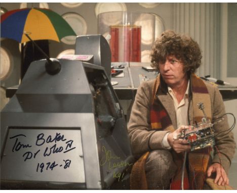 Doctor Who. 8 x 10 inch photo signed by Tom Baker as the Doctor and John Leeson as K-9. Good Condition. All signed pieces com