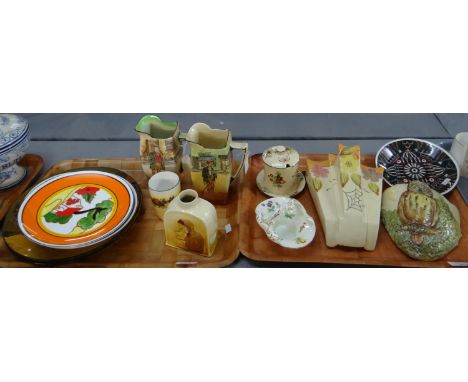 Two trays of china to include: Mostly Royal Doulton; floral miniature basket, moulded owl design wall pocket, Dickens ware ju