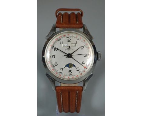 Gubelin steel gentleman's triple date moon phase wristwatch with sweep seconds hand and Arabic numerals.(B.P. 21% + VAT) Clea