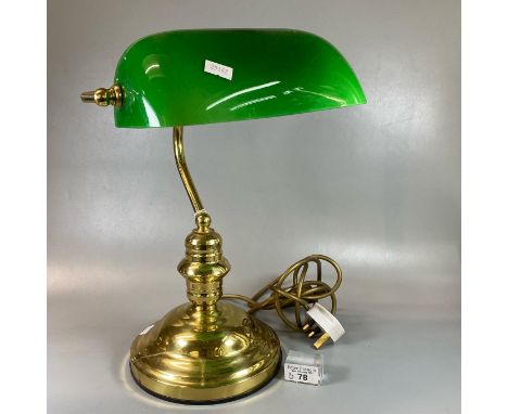 Modern brass desk or bankers lamp with green glass shade.(B.P. 21% + VAT) 