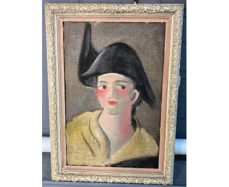 Vincent Brown (Australian 1901-2001, AKA Vincent Franz Joseph Brown), portrait study of a Pierrot.  Oils on canvas.  50x33cm 