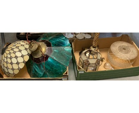 Collection of glass light shades and an alabaster table lamp.  (B.P. 21% + VAT) 
