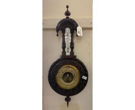 Early 20th Century walnut carved wall barometer. (B.P. 21% + VAT) 