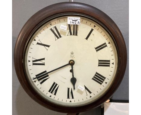 Mid 20th century GPO single train Post Office clock with painted Roman face marked 'E R' and fusee movement.  Overall diamete