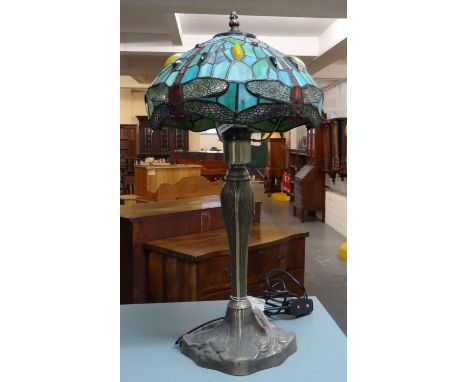 Tiffany style table lamp with Art Nouveau style base. (B.P. 21% + VAT)  Lamp is working.  Height 54cm approx.