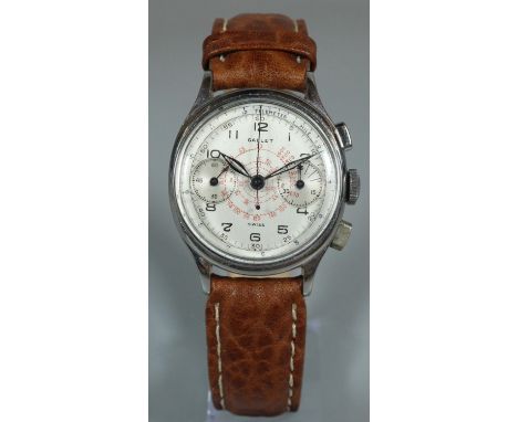 A World War II period Gallet Commander steel chronograph wristwatch with Excelsior Park movement, having two button sweep sec