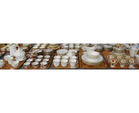 Five trays of china to include: Royal Albert 'Lady Hamilton' design part teaset, Spode 'Midas' design tea and dinnerware; sau