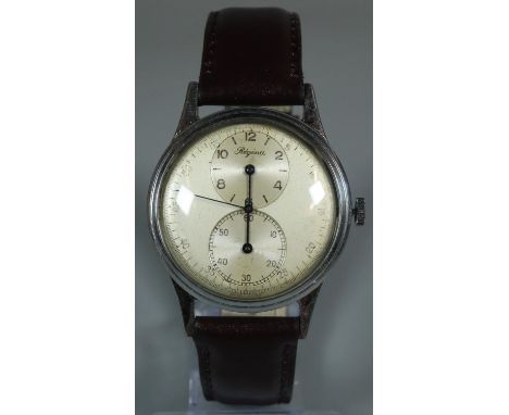 Regina vintage steel Doctors style regulator wristwatch, with sweep seconds hand and two ancillary dials to the face which ha
