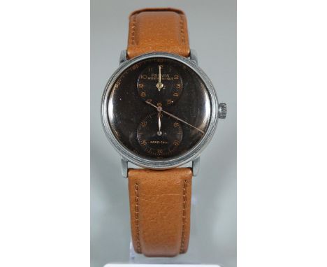 A Rodana vintage Doctors regulator type wristwatch with sweep second hand and two ancillary dials to the black face. No 2834(