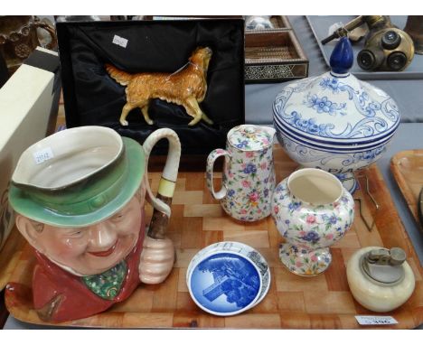 Tray of china to include: a Burleigh ware Tony Weller character jug, Royal Minton Grimwades floral jug and pedestal vase, har