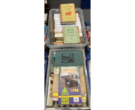 Two boxes of various books and ephemera to include; various YHA regional and international handbooks (30's onwards), Caradar 