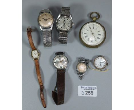 19th century Brass keyless lever pocket watch,  a Tissot Seastar automatic day date steel wristwatch with Tissot bracelet (no