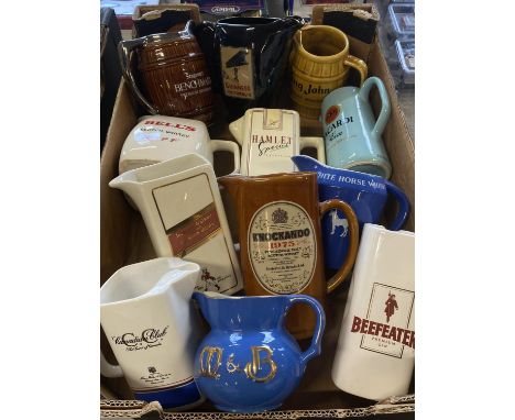 Twelve assorted vintage whiskey water jugs, shipping unavailable