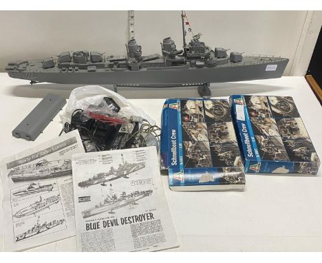 A hand built Lindberg radio controlled battle ship with accessories (no remote) a/f, shipping unavailable