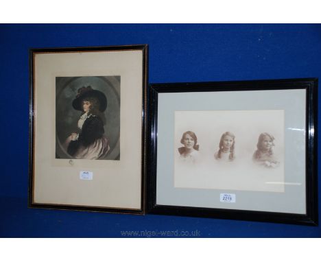 A framed facsimile of Amelia John Opie, 8 3/4'' x 10 1/2'' and a framed vintage Photograph of a mother and daughters.