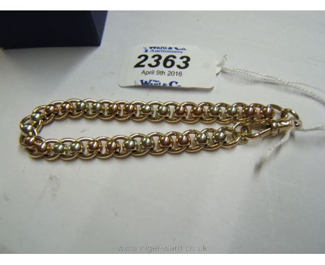 A 9ct three colour Gold hand-made roller ball Bracelet with swivel clasp, 21.4 grams